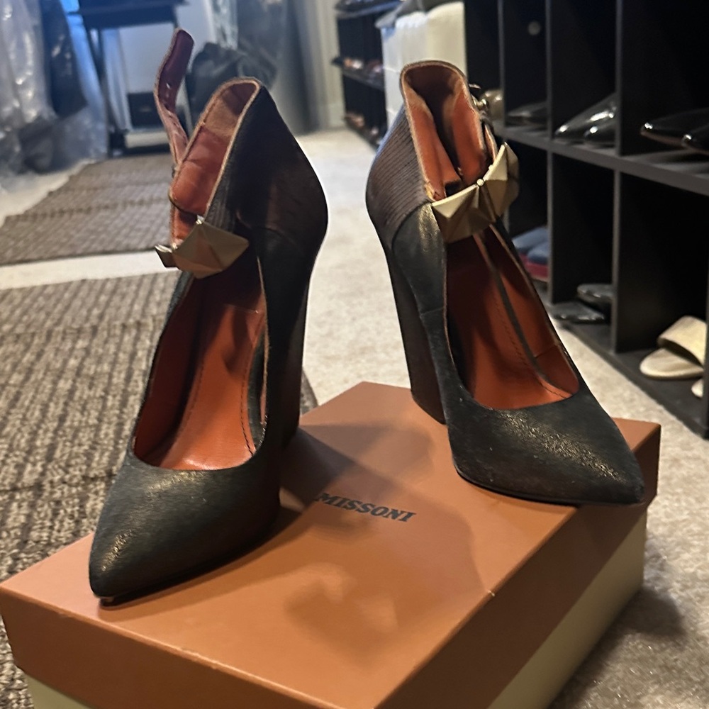 Missoni Black Pointed-Toe Ankle-Strap Stiletto Heels